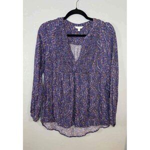 NWT Lucky Brand Smocked V Neck Long Sleeve Top/Shirt, Size S
